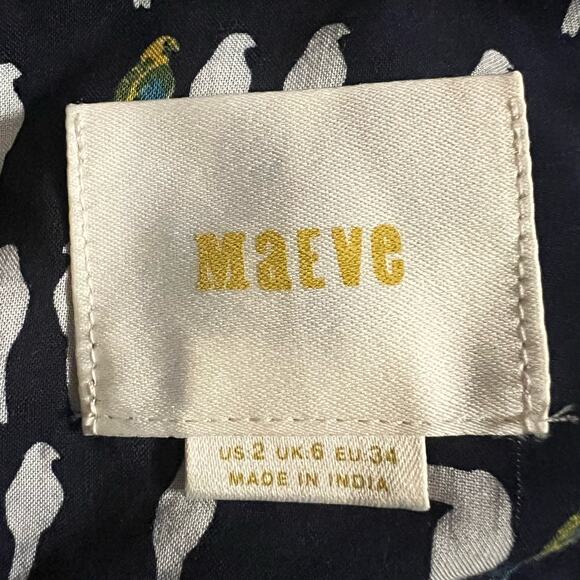 Anthropologie Maeve Wynwood Buttondown Blouse Top 2 Women’s Navy Bird Print - Picture 5 of 7